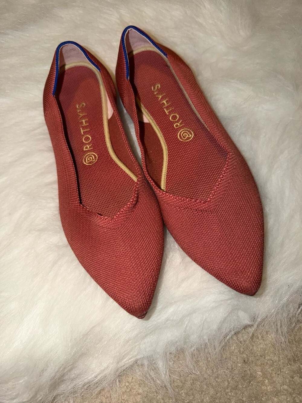 Rothy's The Point Women's Pointed Toe Flats Copper Red Knit Shoes